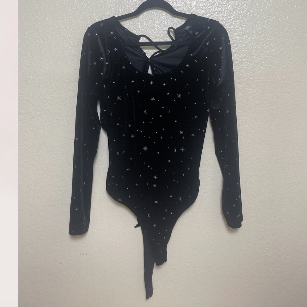 Cutout Velvet Star Moon Zodiac Sexy Romantic Hipster Chic Glam Bodysuit Blouse